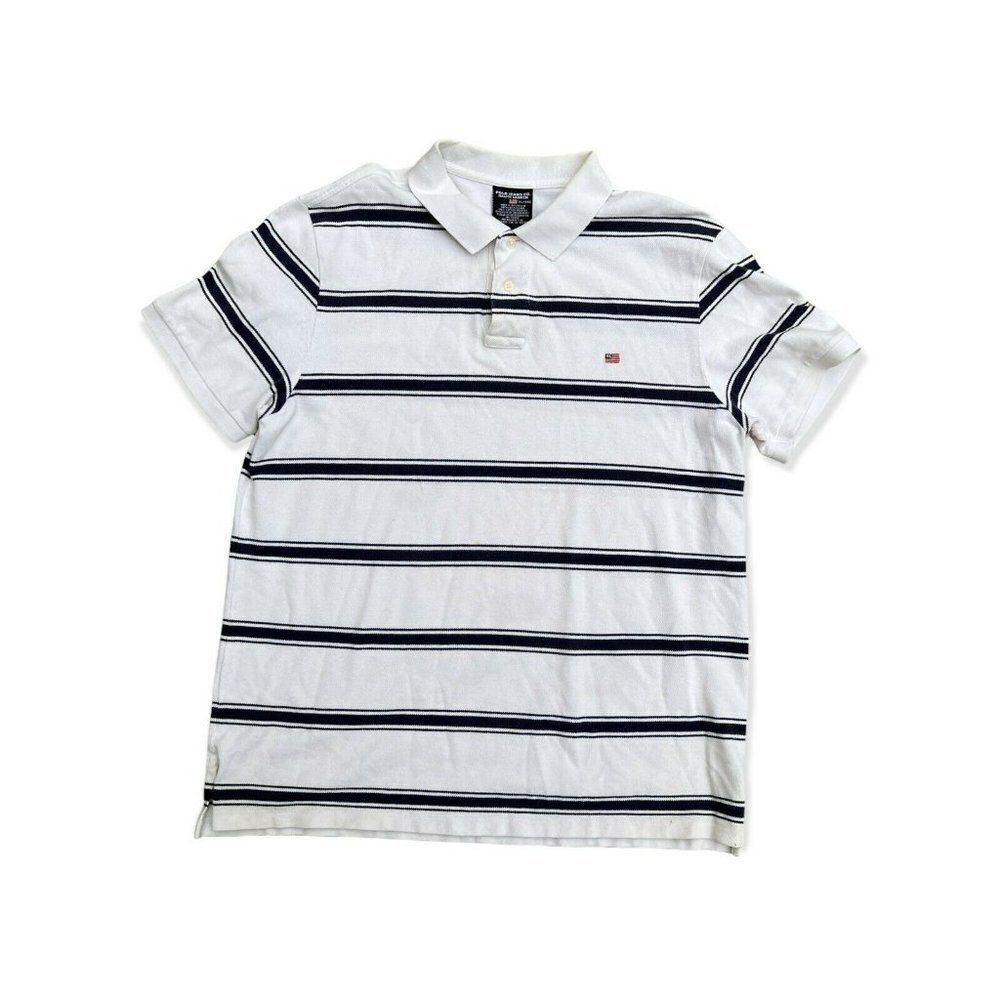 Polo Jeans Ralph Lauren Men's Vintage XL White Striped Flag Logo RL Polo Shirt﻿﻿